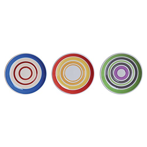 Excelsa Set 3 Piattini da caffè Assortiti, Decorazione a Strisce, Ceramica, Multicolore