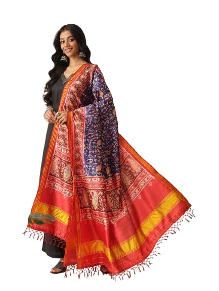 Image of Kalamkari Patola Dupatta Digital Printed With Handmade Tassels