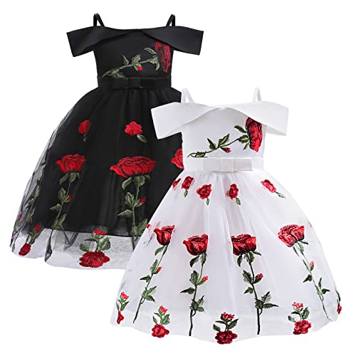 Girls Summer Rose Dress Off Shoulder Midi Formal Dresses Vintage Wedding Bridesmaid Party Dresses Pageant Gown