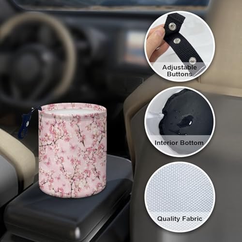 Image of Cherry Blossom Pink Car Trash Can, 3L, 1 Count - Multi-Purpose, Waterproof, Leak-Resistant, Easy to Clean, Car Interior Decoration