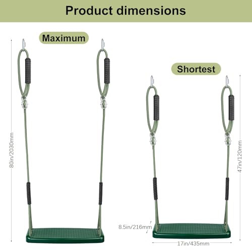 Image of Heavy Duty Tree Swing for Kids with Adjustable Tree Rope Non-Slip Swing Seat, Swing Seat Accessories Indoor Outdoor Backyard Playground Green
