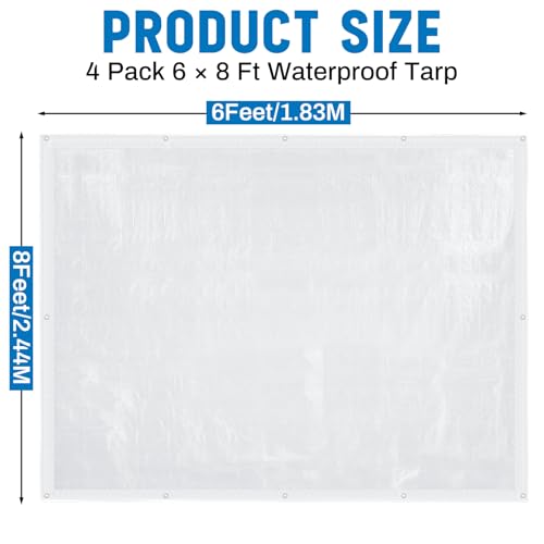 Image of 4 Pcs 6x8 ft Clear Tarp with Grommets Heavy Duty Transparent Tarp Waterproof 8mil Green House Cover with Rope for Plant Garden Patio Chicken Coop Porch (Woven Style)