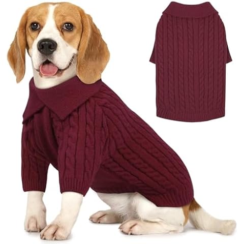 MIGOHI Dog Sweater, Turtleneck Small Dog Sweater for Christmas, Thick Knit Dog Knitwear for Girl Boys Puppy Sweater, Warm Dog Pullover with Sleeves for Beagle,Corgi, Red XL Cover