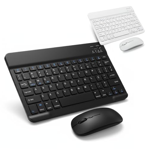 Combo Teclado e Mouse Bluetooth Sem Fio ABNT2 (Brasil) – Portátil, Ultrafino, Silencioso e Recarregável, Compatível com PC, Tablet, iPad e Celular - Android Windows e IOS