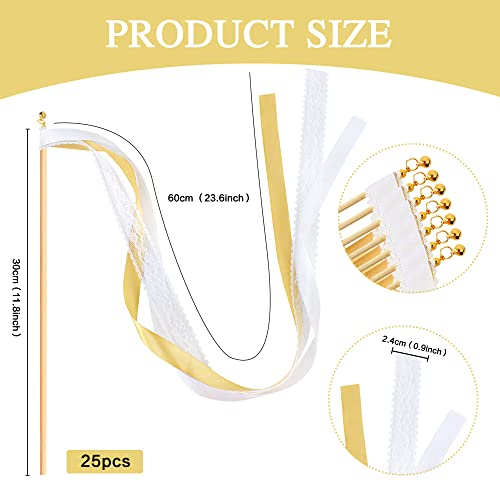 Ercadio 25 Pack Wedding Fairy Sticks Ribbon Fairy Wands With White Lace Silk Ribbon With Bells Fairy Sticks Streamers For Wedding Birthday, Celebration And Holiday Valentines Party (Champagne) #TOP1