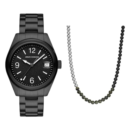 Coffret montre homme Armani Exchange noir et collier argenté : le cadeau idéal