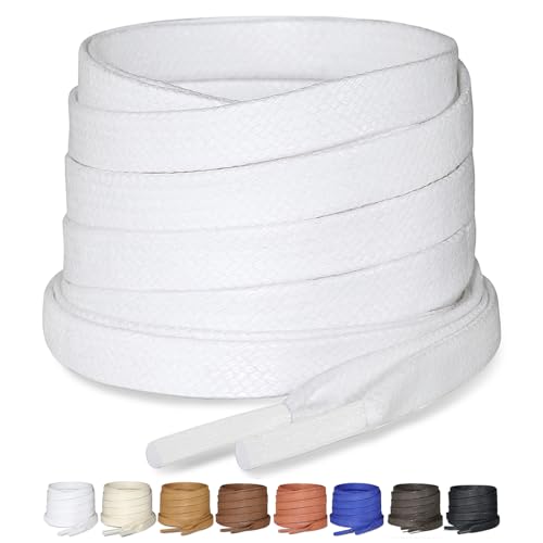 Puzeam 2 Pairs Flat Waxed Cotton Shoelaces for Boots & Casual Shoes, Replacement Leather Boot Shoestrings, 1/4