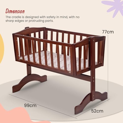 Image of BAYBEE 2 in 1 Wooden Cradle for New Born Baby with Swing Lock Function, Portable Bassinet with Sleep Swing Mattress, Baby Bedding Set, Wooden Cot Crib for 0 to 2 Years Harmony Bliss