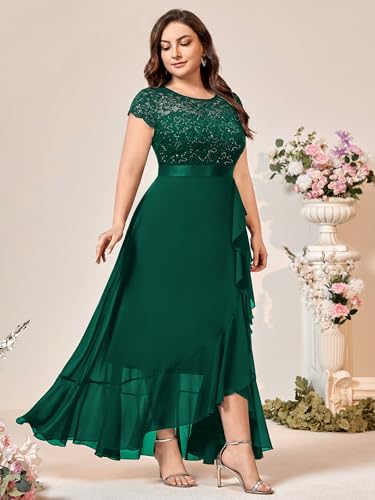 Miusol Women's Plus Size Sequin Floral Lace Elegant Ruffle Formal Evening Party Maxi Dress4