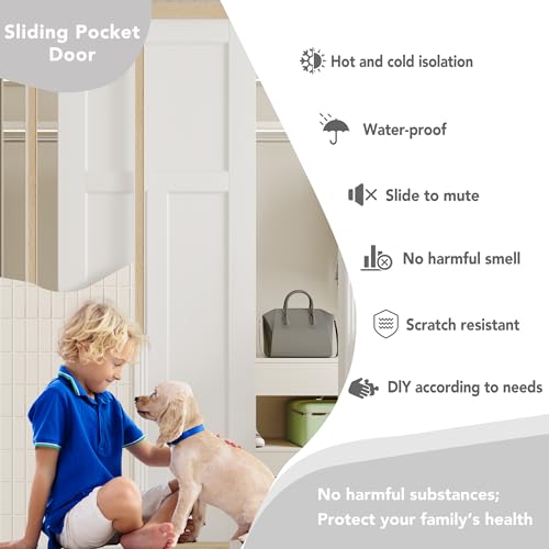 Image of Sliding Pocket Door, 48 inch(2 x 24) x 80 inch, 2-Panel Core with Frame and Hardware Kit Set, Interior Doors for Pocket Door, White Primed - No Panel Assembly Required