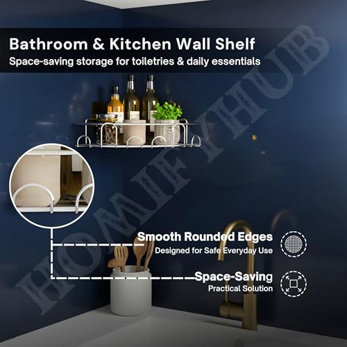 Image of Bathroom Organiser Without Drill | Adhesive Corner Shelf for Washroom Wall Hanging Corner Kitchen Sink Organizer Stainless Stee l Corner Stand for Kitchen & Bathroom (R Silver, Pack of 1)