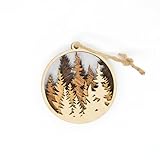 Forest Laser Cut Ornament, Handmade 3D Layered Wooden Nature Christmas Ornaments, Pine Trees