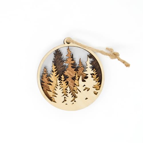 Forest Laser Cut Ornament, Handmade 3D Layered Wooden Nature Christmas Ornaments, Pine Trees
