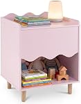Costzon Table de chevet, Table latérale avec plateau large, grand compartiment de rangement & Pieds en bois de caoutchouc massif, Table d'extrémité en bois pour les enfants Chambre à coucher, Salle de jeu, Salon (Pink)