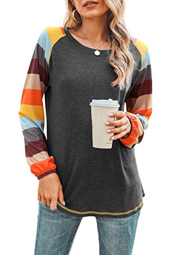 Hibluco Women's Casual Tunics Tops Color Block Shirts Long Sleeve Blouses