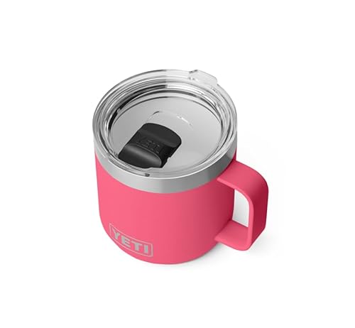 YETI Rambler 14 oz (414 ml) Stackable Mug with Durasip Ceramic Lining, Stainless Steel Vacuum Insulated Coffee Cup with Removable Magslider Lid, Tropical Pink