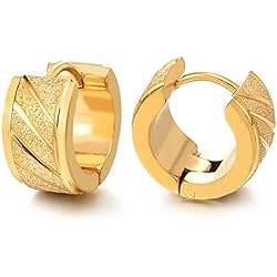 Aretes Hombre 2021 2 Color Oro Acanalados Pendientes del Aro, Pendientes para Hombres Mujer, Acero Inoxidable, Satinado