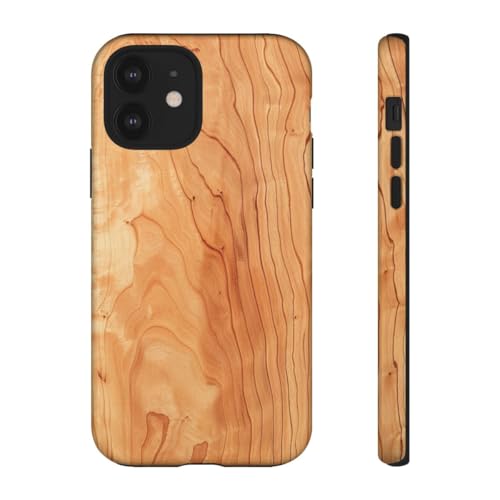 Coque rigide iPhone 12 marron texture grain de bois de cerisier
