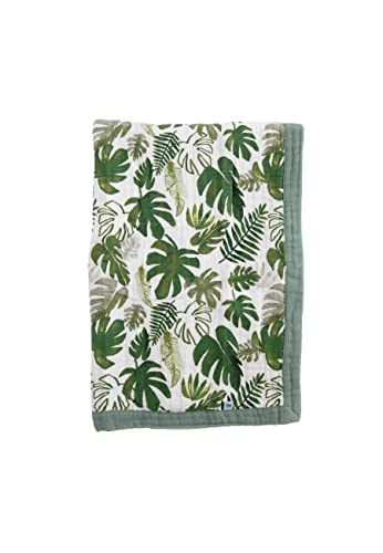 Image of Little Unicorn Tropical Leaf Cotton Muslin Quilt Receiving Blanket | 100% Cotton | Super Soft | Babies and Toddlers | 30” x 40” | Machine Washable