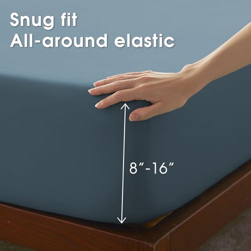Image of Cal King 4 Piece Sheet Set - Comfy Breathable & Cooling Bed Sheets Set, Soft and Wrinkle Free, Deep Pockets, Easy & Secure Fit, Hotel Luxury Bedding - Oeko-Tex - Denim Blue