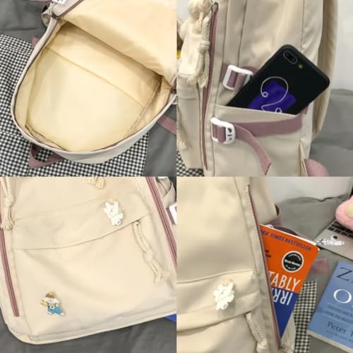 Cute Classic Big Capacity Backpack with Rabbit Pendant Accessory for Women Men Aesthetic Daypack(pink)3