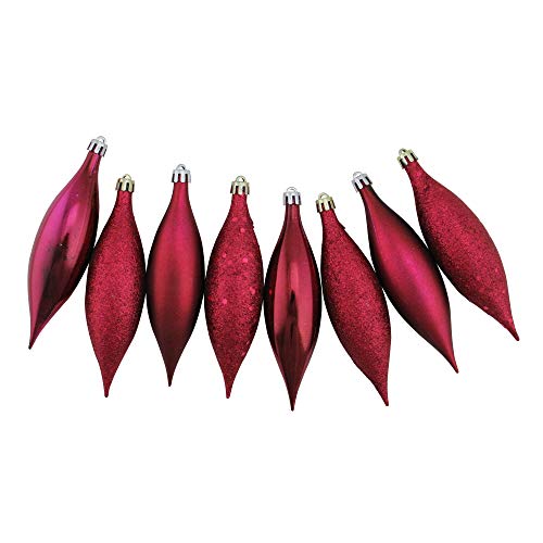 Vickerman NorthLight 8 ct. Burgundy Shatterproof 4-Finish Finial Drop Christmas Ornament, 5.5 in.