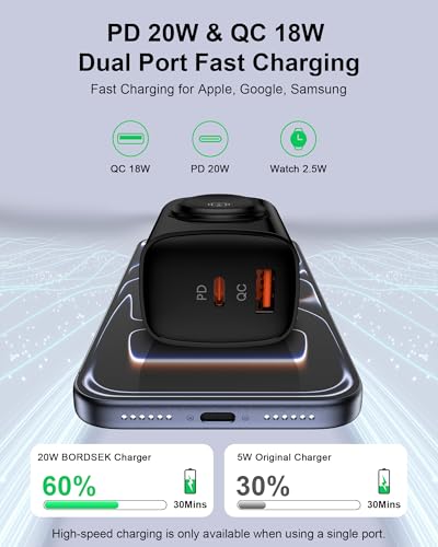 Image of Samsung Galaxy Watch8 Charger, 3 in 1 Wireless Charging Cube for Galaxy Watch Ultra 8 Classic 7 6 5, Double Port USB C + USB A Fast Charger Wall Plug Power Block for Samsung A17 A16 A15 A36 S26-Black