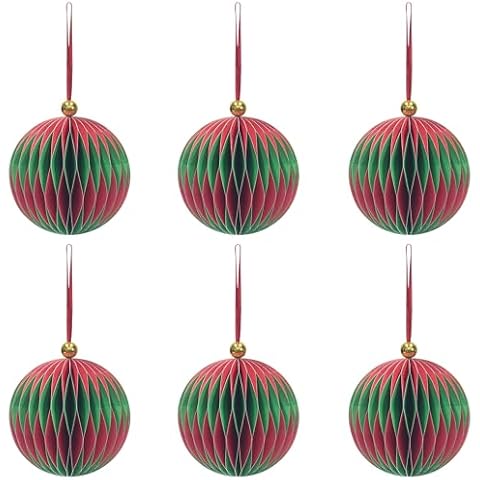 KI Store 6pcs Red and Green Paper Christmas Balls with Magnetic Closing 3.15-Inch Paper Christmas Tree Decorations Ornaments for Xmas Tree Cover