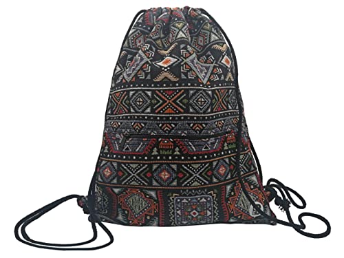 Plan B, Sac à Dos à Cordon, Dimensions: 40 x 30 cm, Doublé, 1 Poche Extérieure Avec Fermeture Éclair, Imprimé Géométrique, Unisexe, Tissu (TERRE)