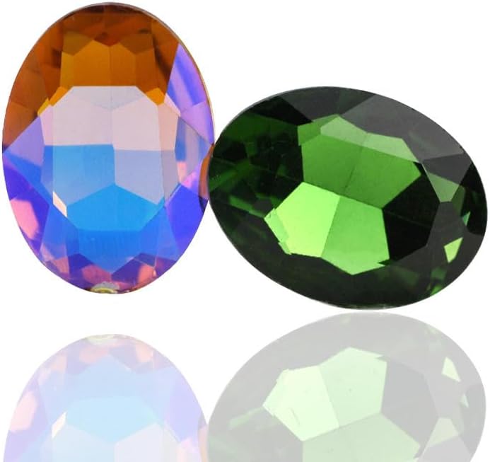 衣服用ラインストーン、 AB オーバルガラスラインストーン 非ホットフィックス 接着剤付き アクリル マルチカラー 複数サイズ パッ
