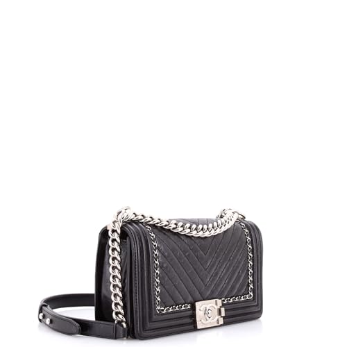 Pre-Loved Jacket Boy Flap Bag Chevron Calfskin Old Medium, Black2