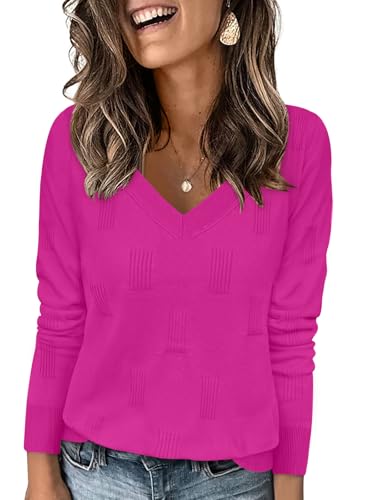 Image of Yincro Women V Neck Long Sleeve Soft Sweater Knit Casual Pullover Top
