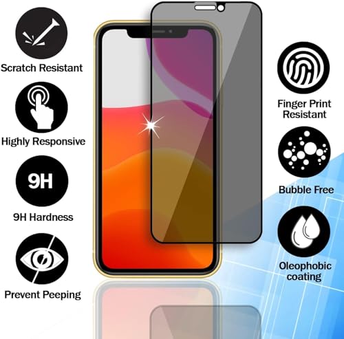 Image of Privacy Screen Protector for iPhone 11 Pro /X /XS - Pack of 2, 9H Tempered Glass, Anti-Spy, Anti-Fingerprint, Face ID Compatible, Easy Installation, Case Friendly, 5.8-Inch