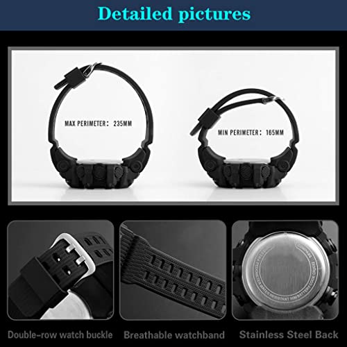 Bysku Multifunctional Waterproof Outdoor Sports Watch, Mens Digital Watch Sports Military Watches Waterproof Outdoor Chronograph Military Wrist Watches For Men With Led Back Ligh/Alarm/Date (Red) #TOP5