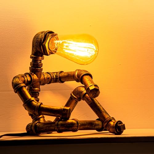 Image of Steampunk Table Lamp, Vintage Industrial Metal Robot Table lamp, Water Pipe Table Lamp, Steam Punk Pipe Lamp Style Desktop Light for Bar Cafe Desktop Room Decoration