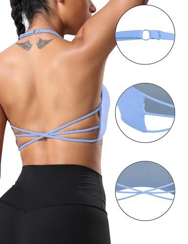 Image of YEOREO Women's Sports Bra Halter Workout Sports Bra Strappy Criss Cross Back Bra Removable Padded Yoga Crop Top