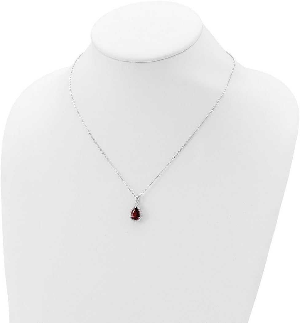 JewelryWeb 925 Sterling Silver Spring-Ring Polished Garnet and Cubic Zirconia Necklace 18 Inch Pendant Necklace for Women - Image 4
