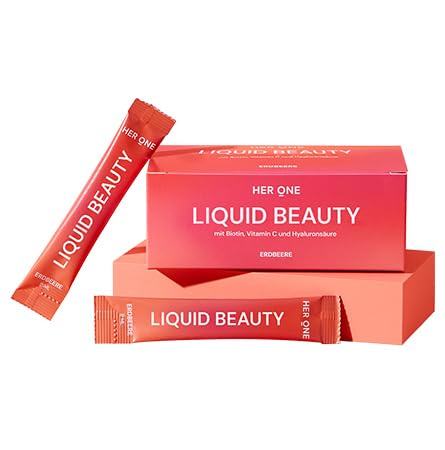 HER ONE Liquid Beauty - Colágeno listo para beber con sabor a fresa - Péptidos de colágeno tipo I y III, biotina, ácido hialurónico y vitamina C, para piel y cabello - 15 unidades