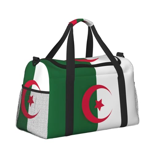 Flag of Algeria print Travel Duffle Bag Gym Bag for Women,Puffer Tote Bag,Weekender Overnight Bag Organizer3