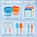 Dreamon Beach Toys, 2 Packs Travel Sand Toys for Kids Ages 4-8 | 10 PCS Sandcastle Building Kit with Collapsible Bucket, Mesh Bag, Sand Sifter, Shovel & Rake, Beach Essentials for Kids