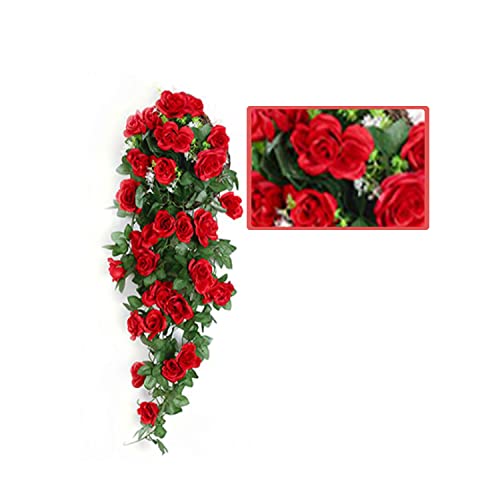 Blumen Künstlich,Yiyifor 2 pcs Künstliche Hängepflanzen Künstliche Blumen Rosen Rot für Außen- und Innenhochzeit Wand Dekoration (Rot) – Bild 3