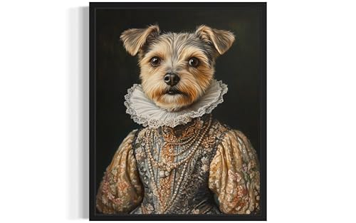 Image of Border Terrier Victorian Queen Black Framed Wall Art Print Poster, Dog Pet Lover Picture Painting Artwork Bedroom Living Room Office Dining Room 150D (Border Terrier Victorian Queen, 10 inchL x 8 inchW, Black Frame)