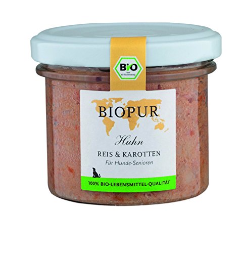 BIOPUR Tiernahrung Bio Hundefutter Huhn, Reis & Karotten für Hunde-Senioren 12x100g
