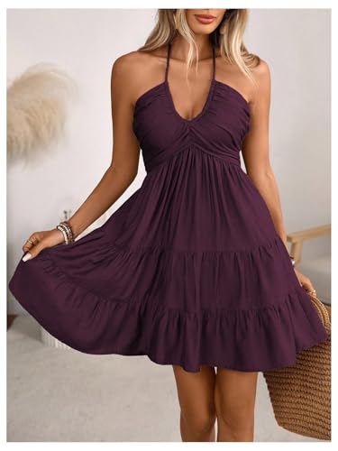 Image of SOLY HUX Women's Summer Mini Dress Halter Backless Flowy Cami Sundress