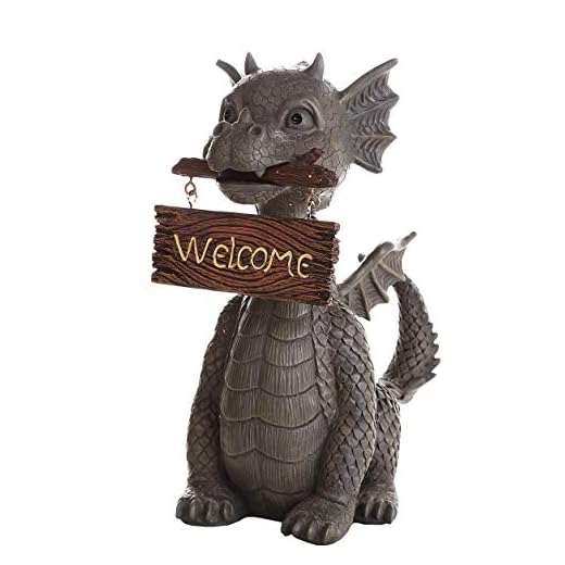 Pacific Giftware Garden Dragon Welcome Dragon Garden Display Decorative Accent Sculpture Stone Finish 10 Inch Tall