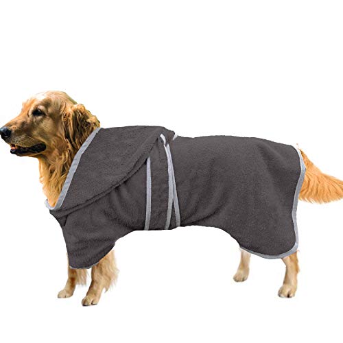 HOMELEVEL Hondenbadjas van 100% katoen voor vrouwtjes en mannetjes sneldrogend hond badjas handdoek antraciet/grijs M