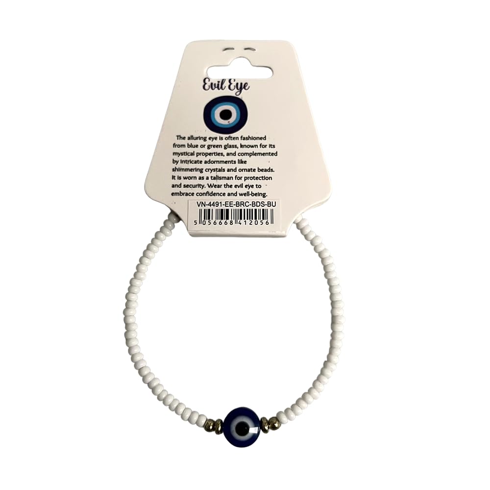 Evil Eye Bracelet with 2 Gold Beads Each Side (White)