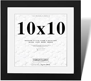 Fabian Clarke London® Modern Black Square 10x10 Picture Photo Frame with 8x8 White Mount Wall Hung or Freestanding