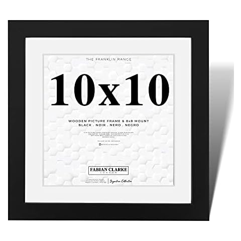 Fabian Clarke London® Modern Black Square 10x10 Picture Photo Frame with 8x8 White Mount Wall Hung or Freestanding Cover