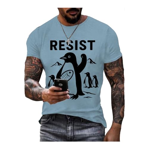 Men's Penguins Resist Printed Round Neck Funny Fdt T-Shirt